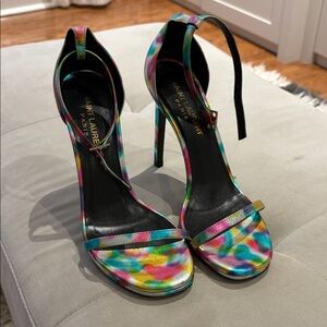 Saint Laurent Multicolor Leather High-Heel Ankle-Strap Sandals